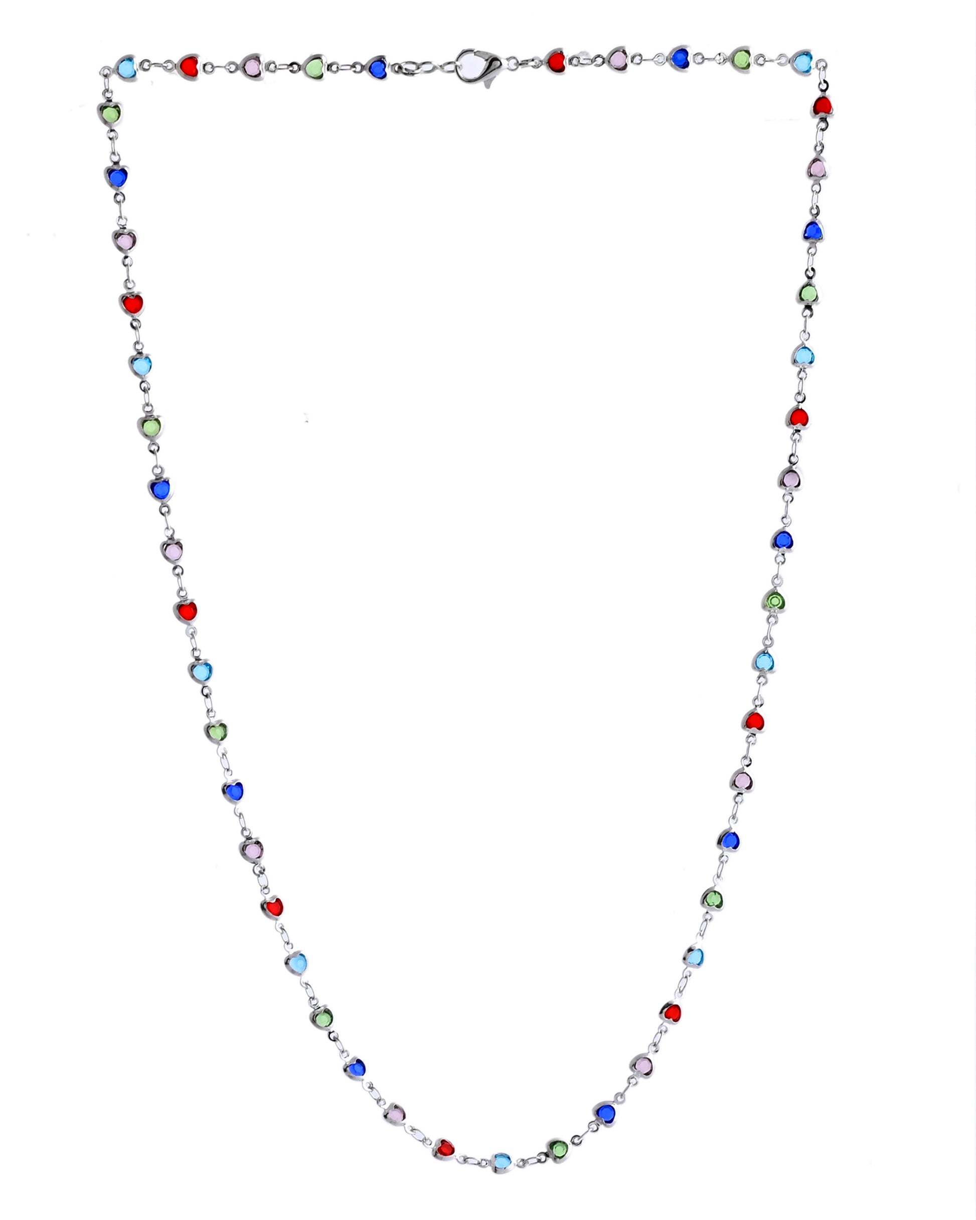 VOJ Silver Plated Multi Colour Stone Heart Shape Chain - Distacart