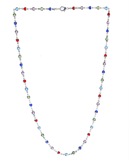 VOJ Silver Plated Multi Colour Stone Heart Shape Chain - Distacart