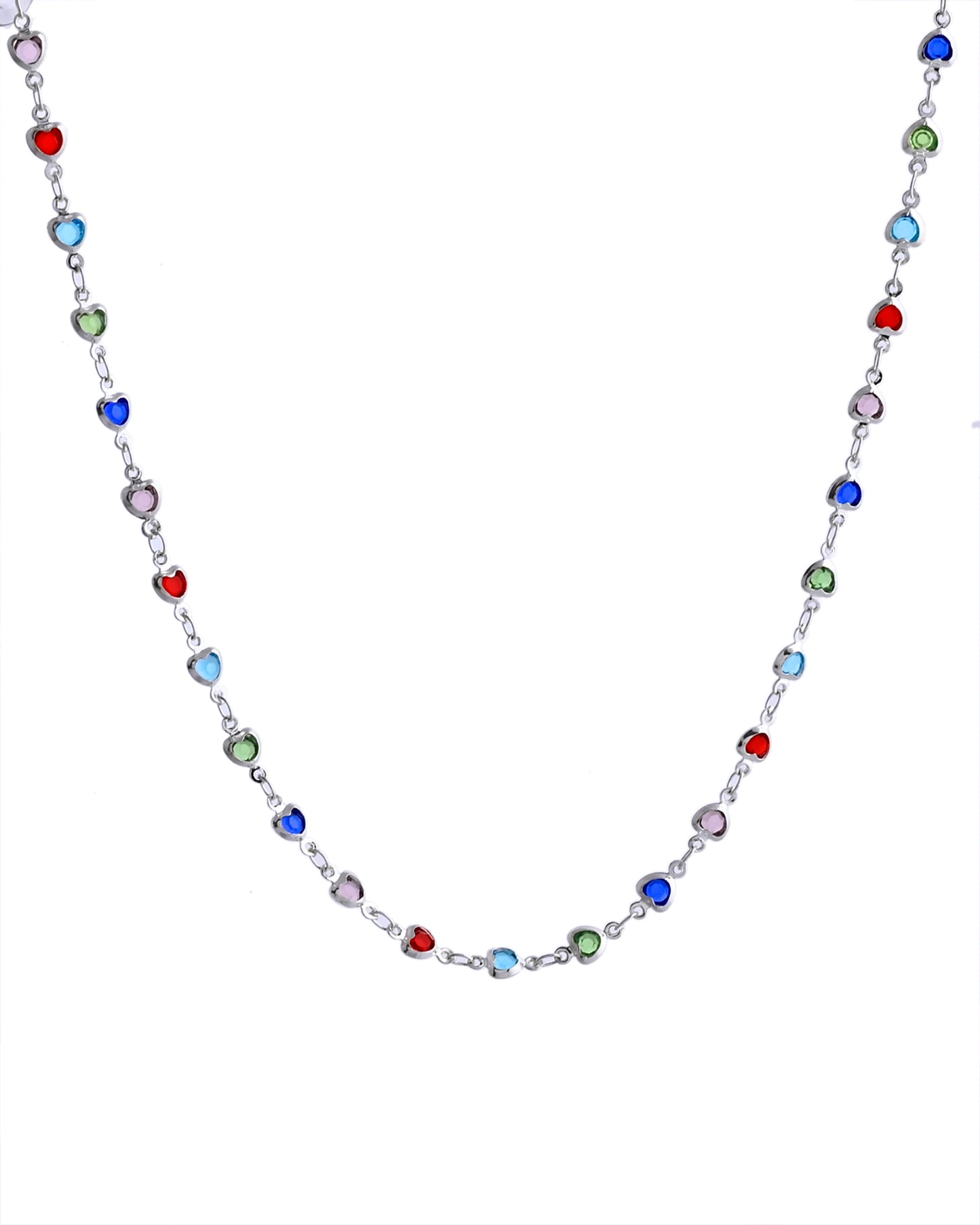 VOJ Silver Plated Multi Colour Stone Heart Shape Chain - Distacart