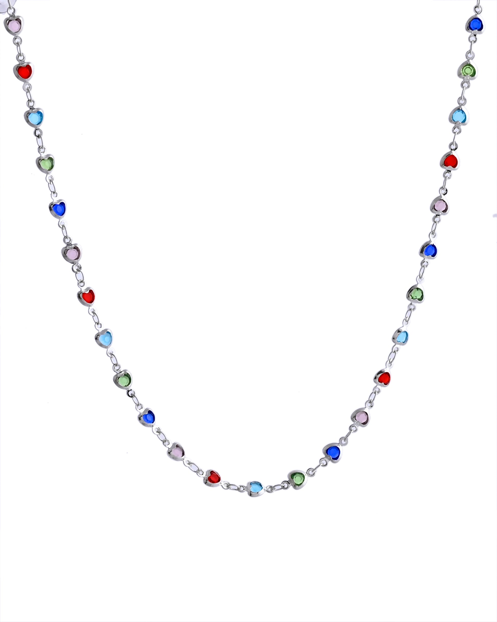 VOJ Silver Plated Multi Colour Stone Heart Shape Chain - Distacart