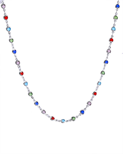 VOJ Silver Plated Multi Colour Stone Heart Shape Chain - Distacart
