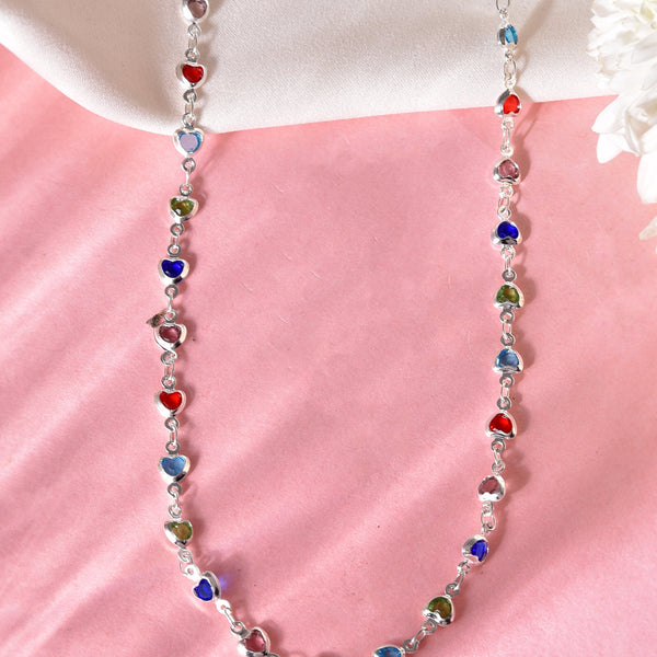 VOJ Silver Plated Multi Colour Stone Heart Shape Chain - Distacart