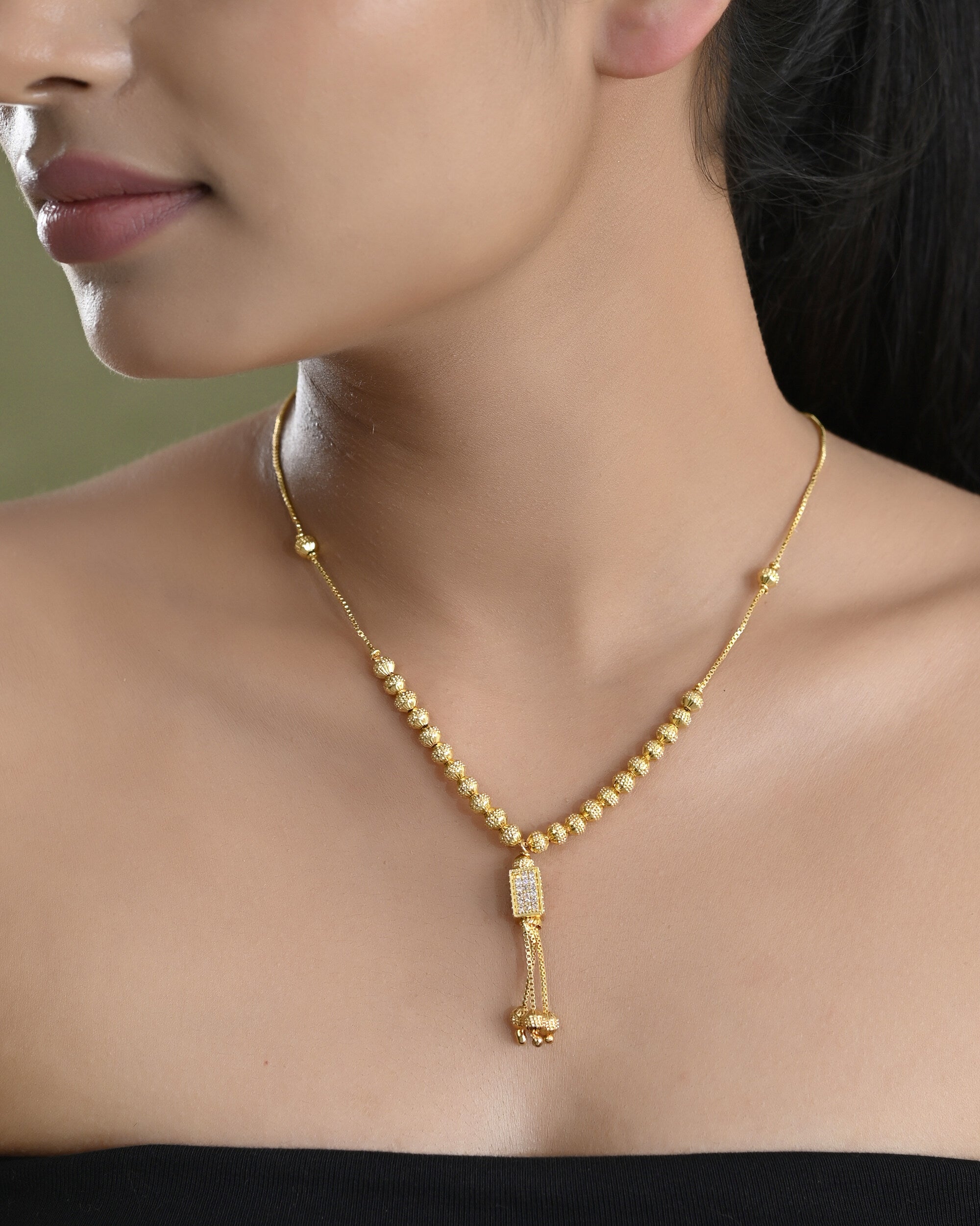 VOJ Gold-Polished Stainless Steel Stone Studded Chain For Women - Distacart