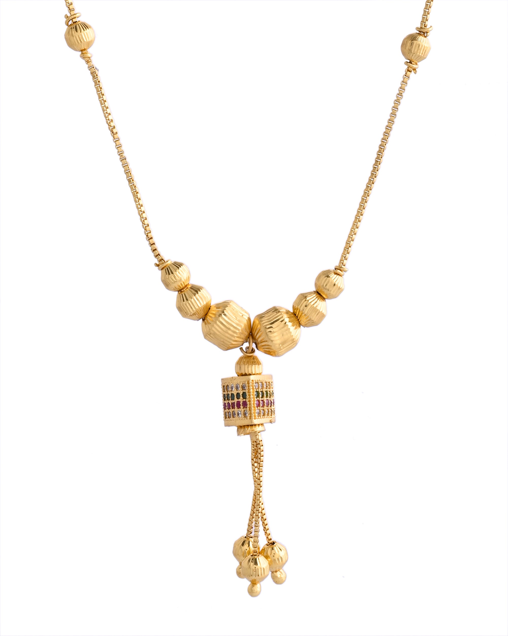 VOJ Gold-Polished Stainless Steel Multi Color Stone Studded Chain For Women - Distacart