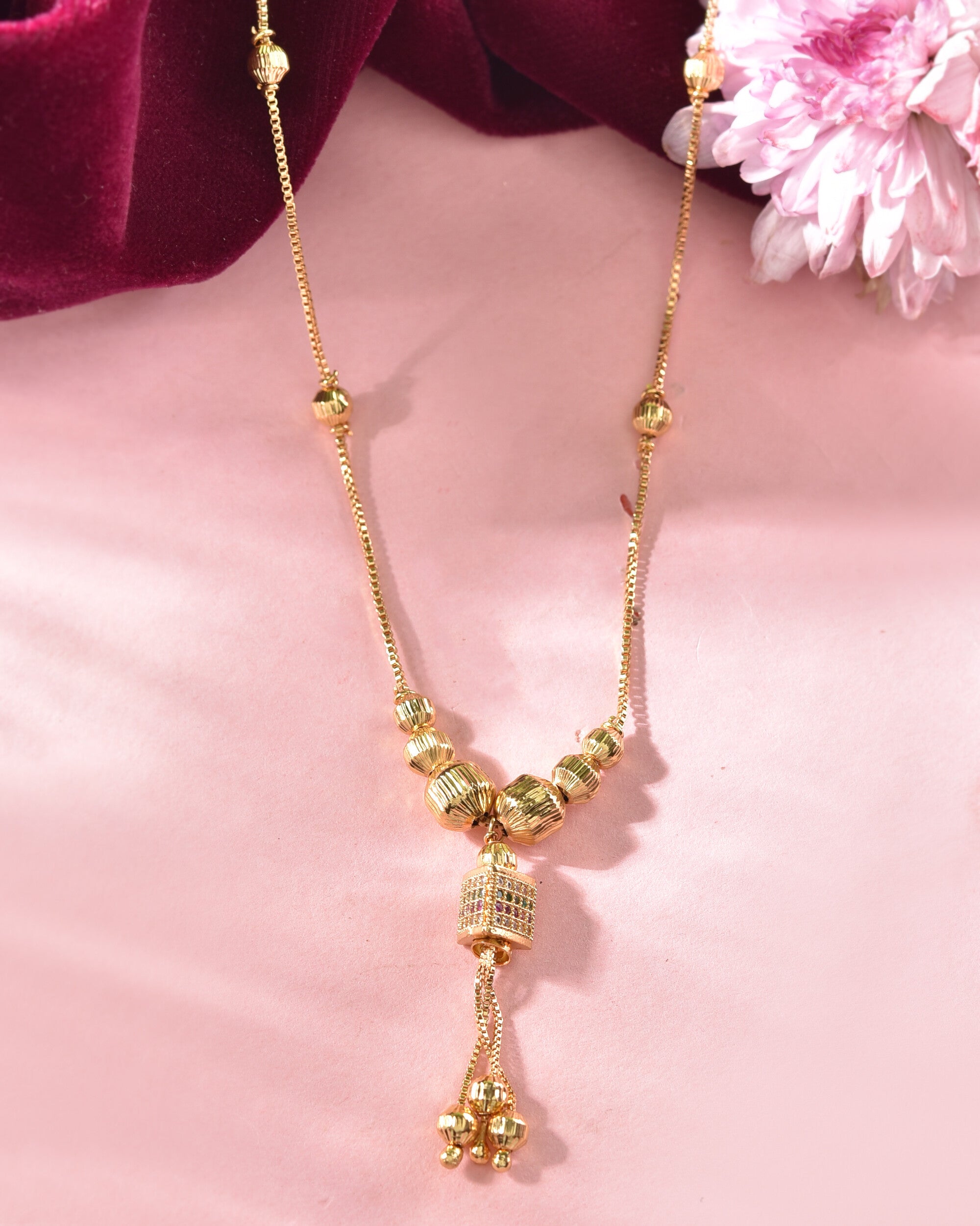 VOJ Gold-Polished Stainless Steel Multi Color Stone Studded Chain For Women - Distacart