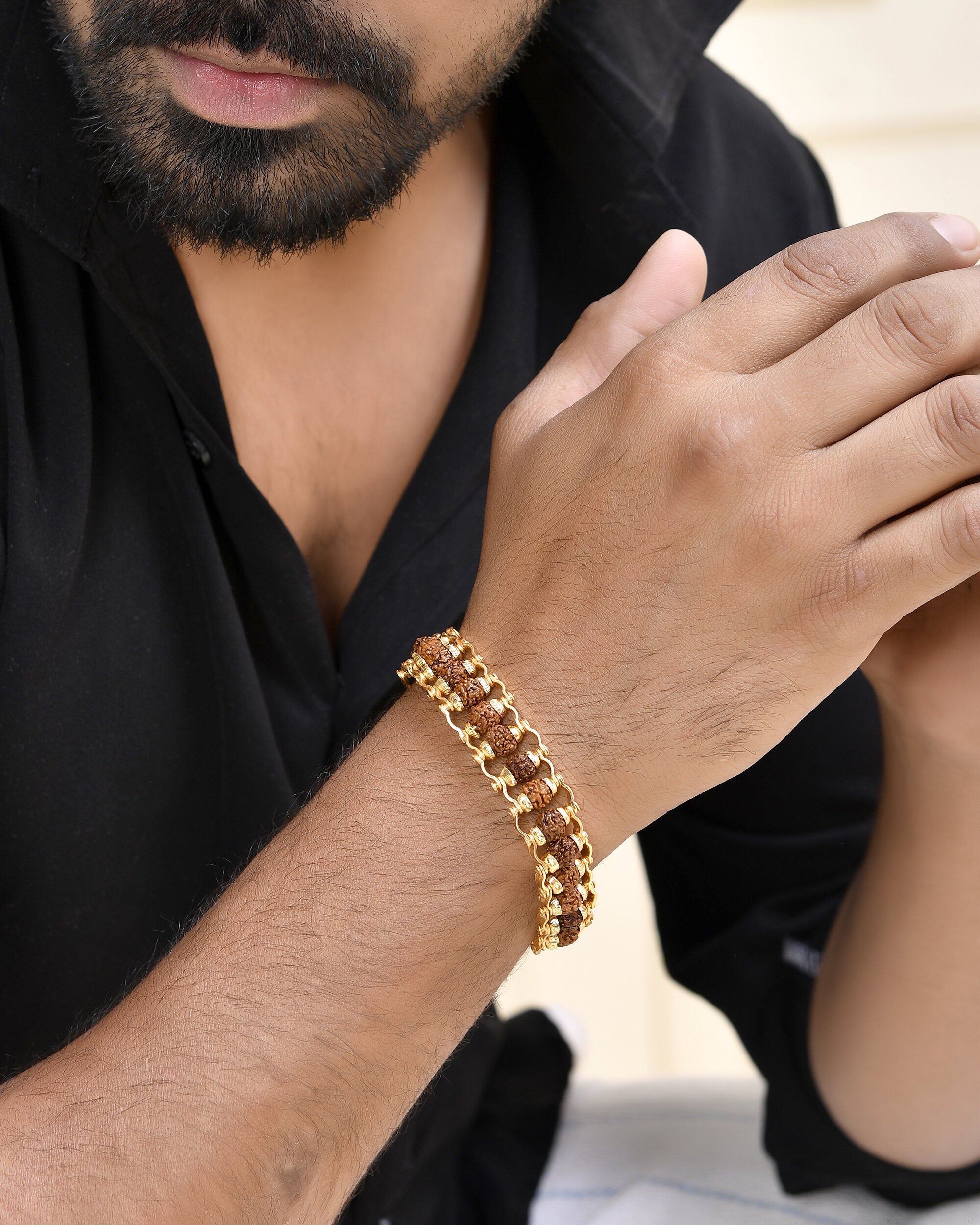 VOJ Gold-Polished Rudraksha Men's Bracelet - Distacart