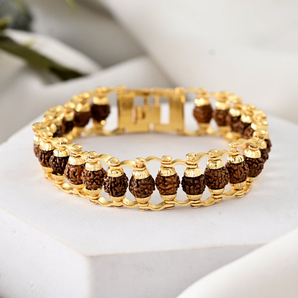 VOJ Gold-Polished Rudraksha Men's Bracelet - Distacart