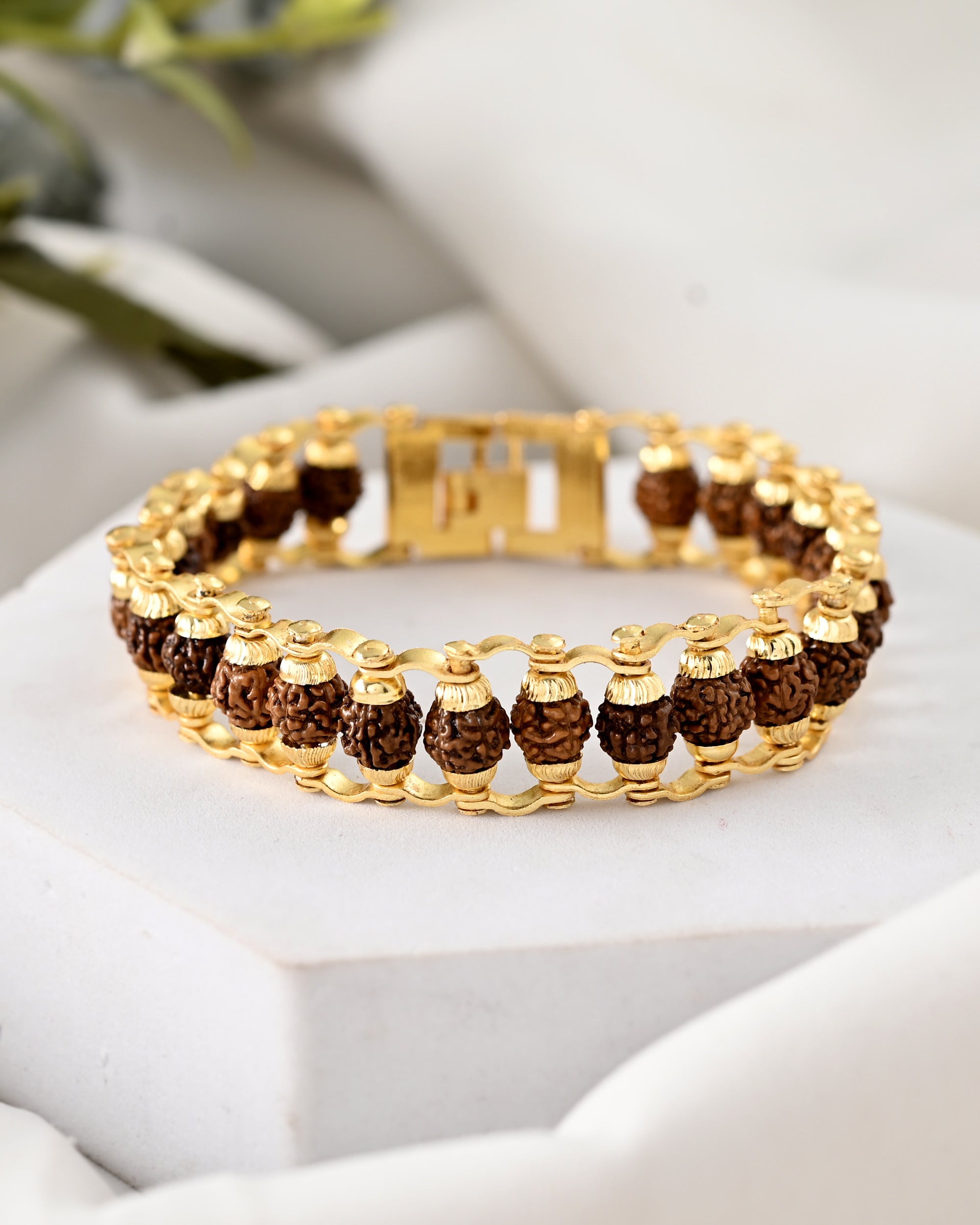 VOJ Gold-Polished Rudraksha Men's Bracelet - Distacart