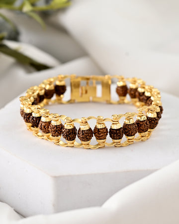 VOJ Gold-Polished Rudraksha Men's Bracelet - Distacart
