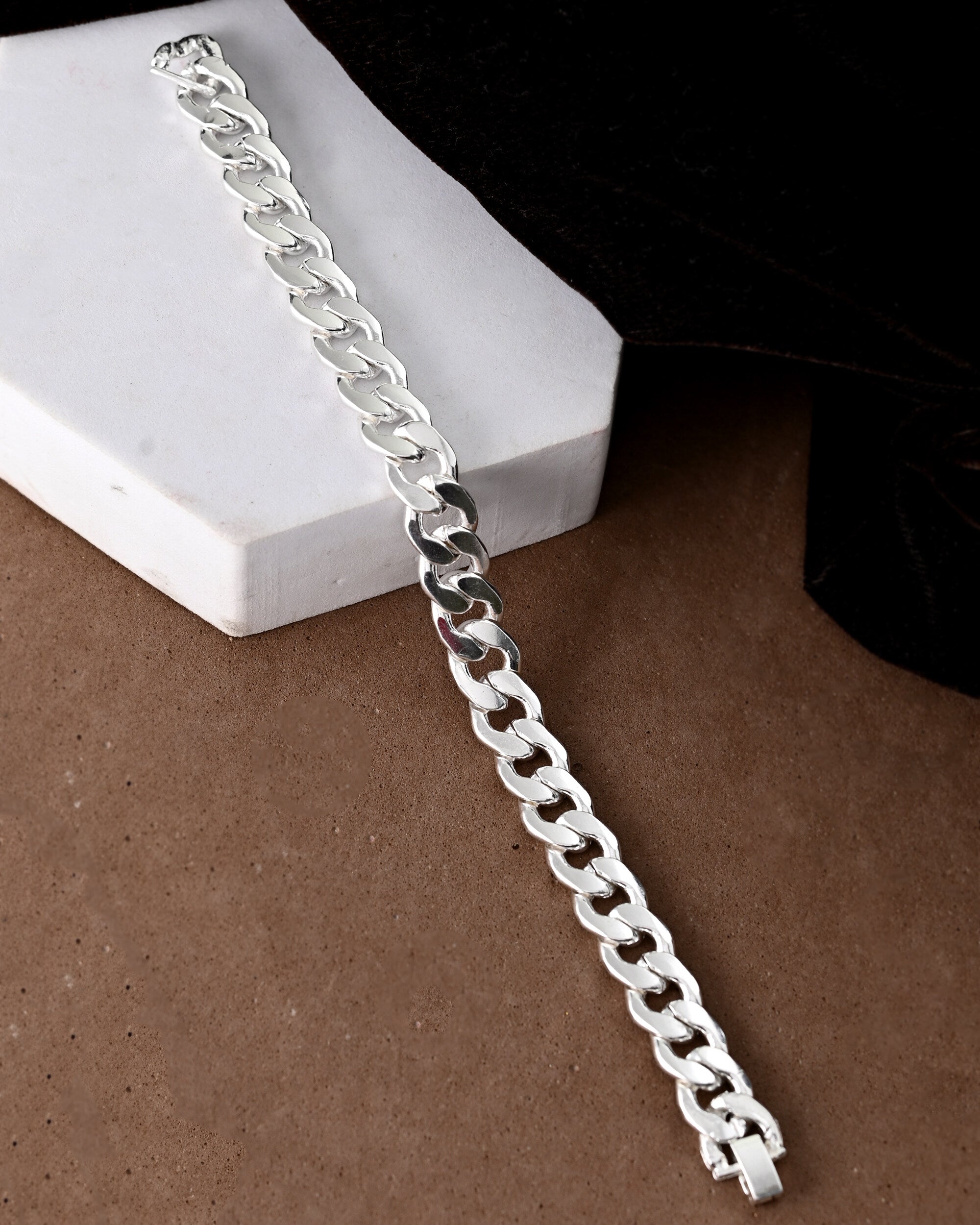 VOJ Silver Plated Stainless Steel Elegent Men's Bracelet - Distacart
