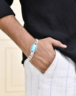 Thumbnail for VOJ Silver Plated Blue Stone Men's Bracelet - Distacart