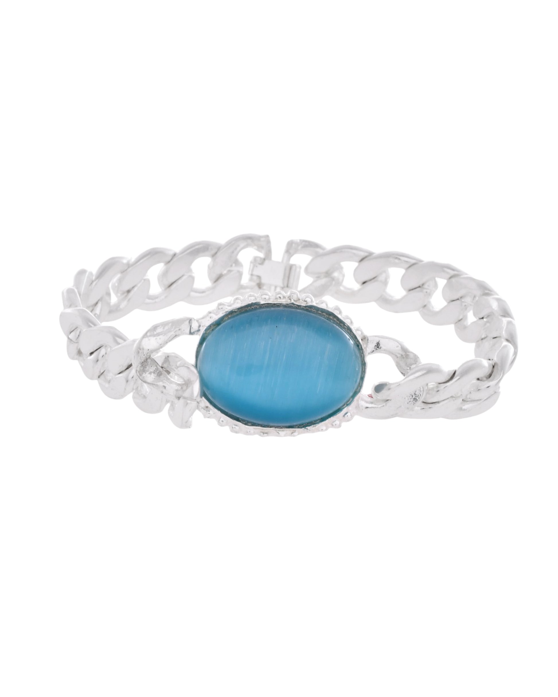 VOJ Silver Plated Blue Stone Men's Bracelet - Distacart