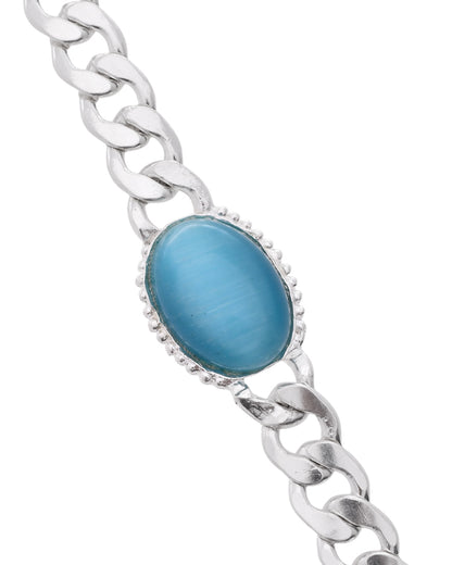 VOJ Silver Plated Blue Stone Men's Bracelet - Distacart