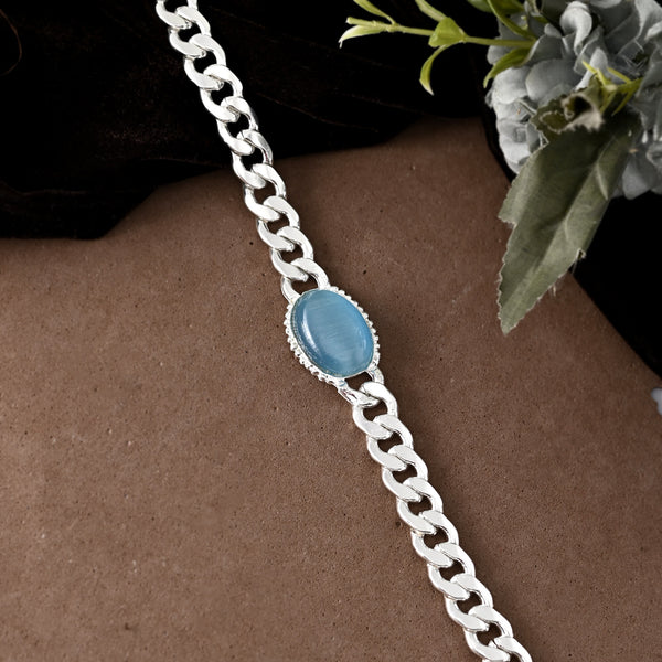 VOJ Silver Plated Blue Stone Men's Bracelet - Distacart