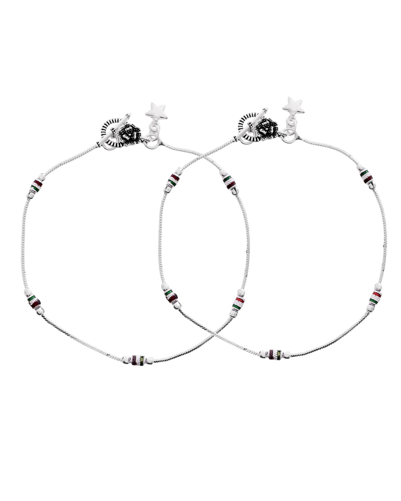 VOJ Set of 2 Silver Plated Elegent Anklet