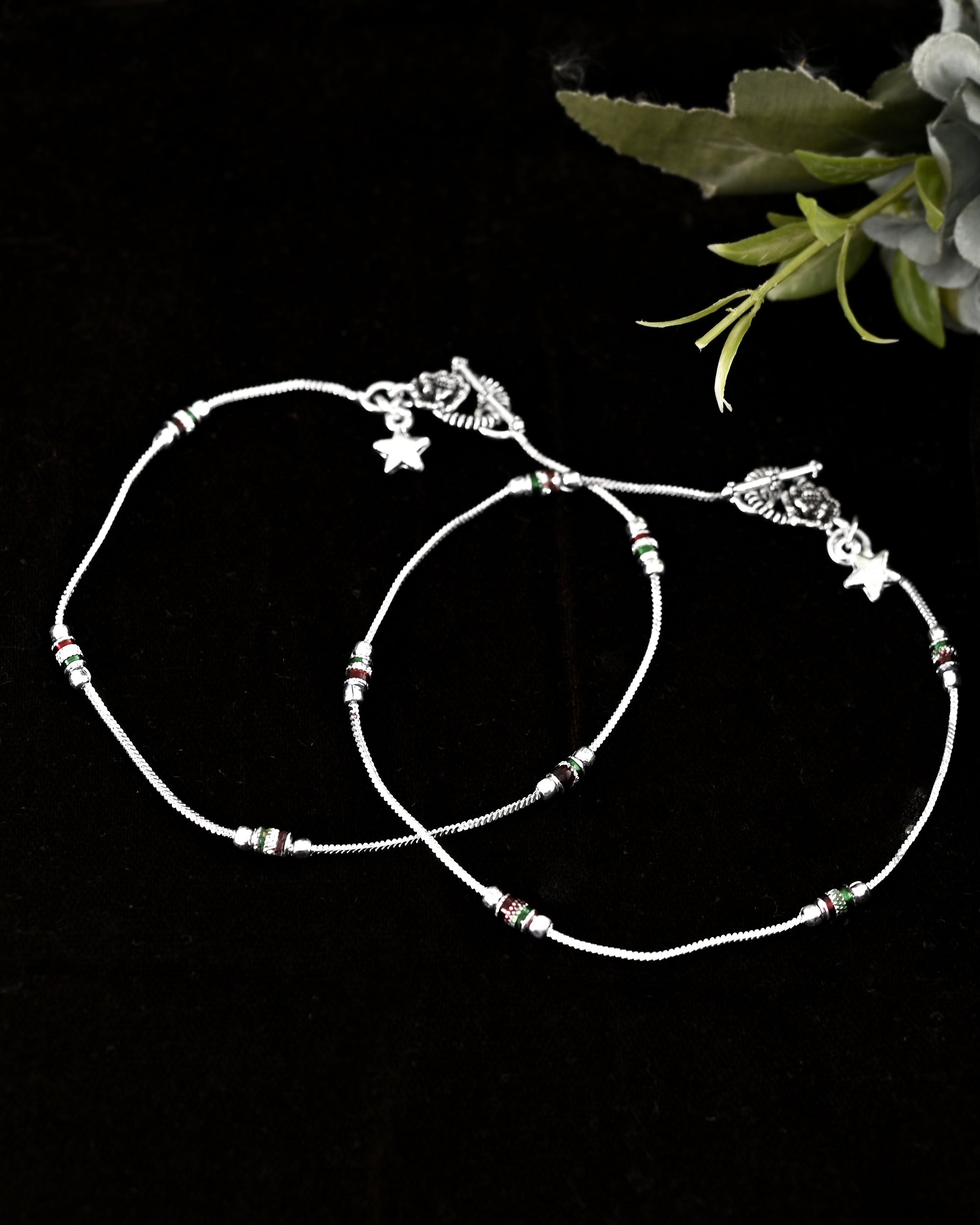 VOJ Set of 2 Silver Plated Elegent Anklet - Distacart