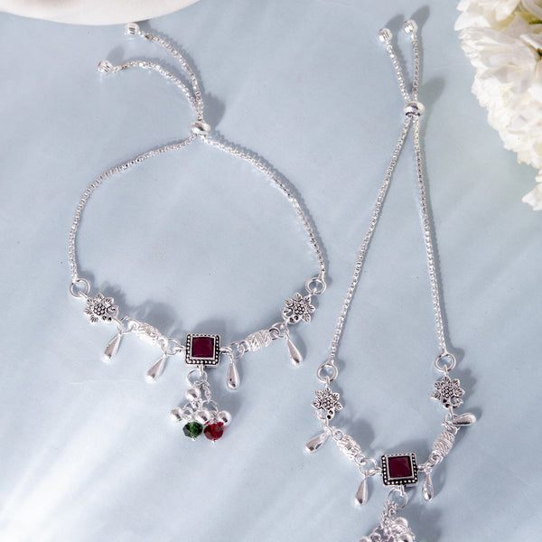 VOJ Set of 2 Silver Plated With Beads Anklet - Distacart