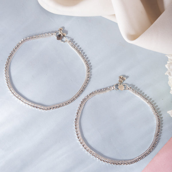 VOJ Silver Plated Stone Studded Stylish Elegent Anklet - Distacart