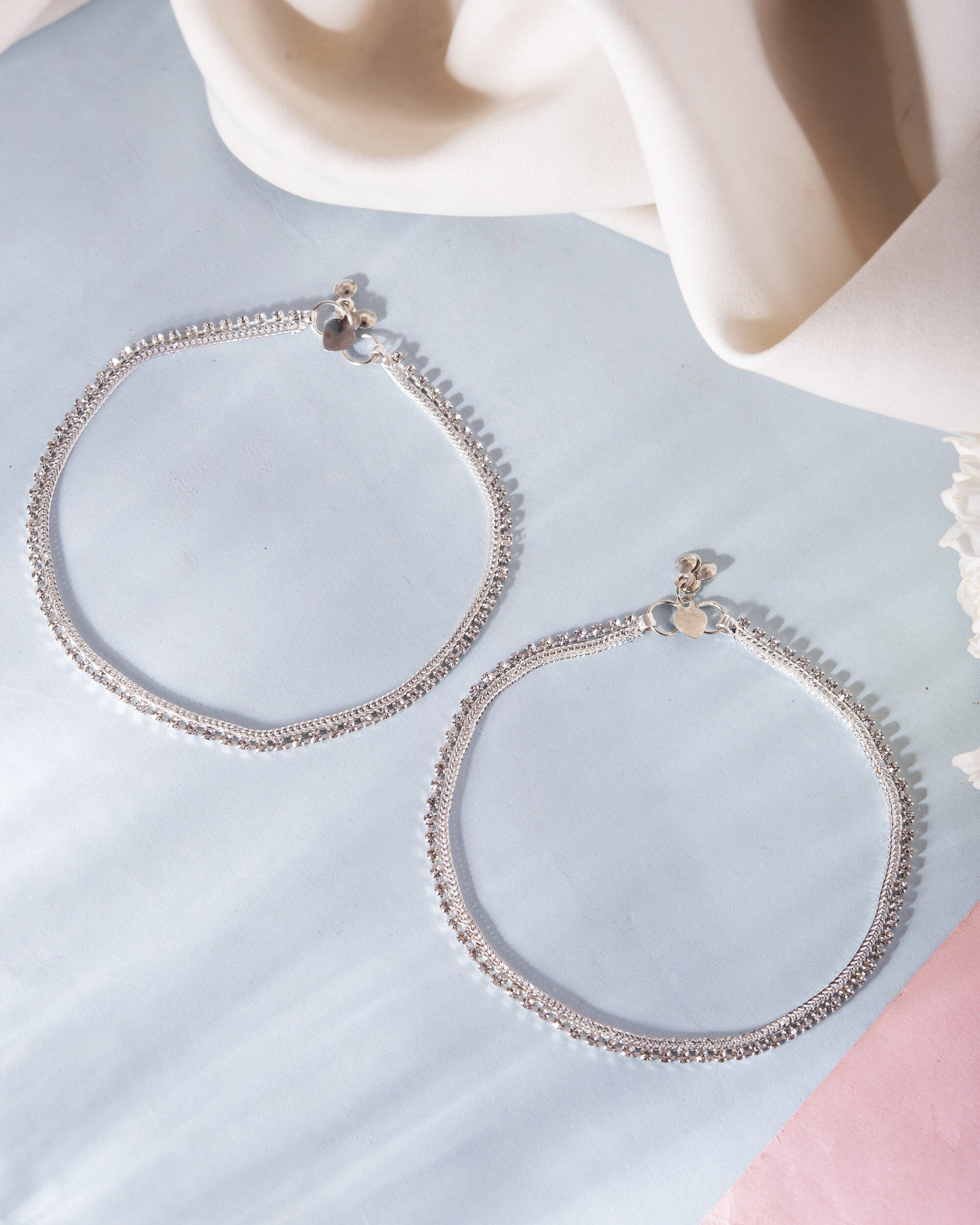 VOJ Silver Plated Stone Studded Stylish Elegent Anklet - Distacart