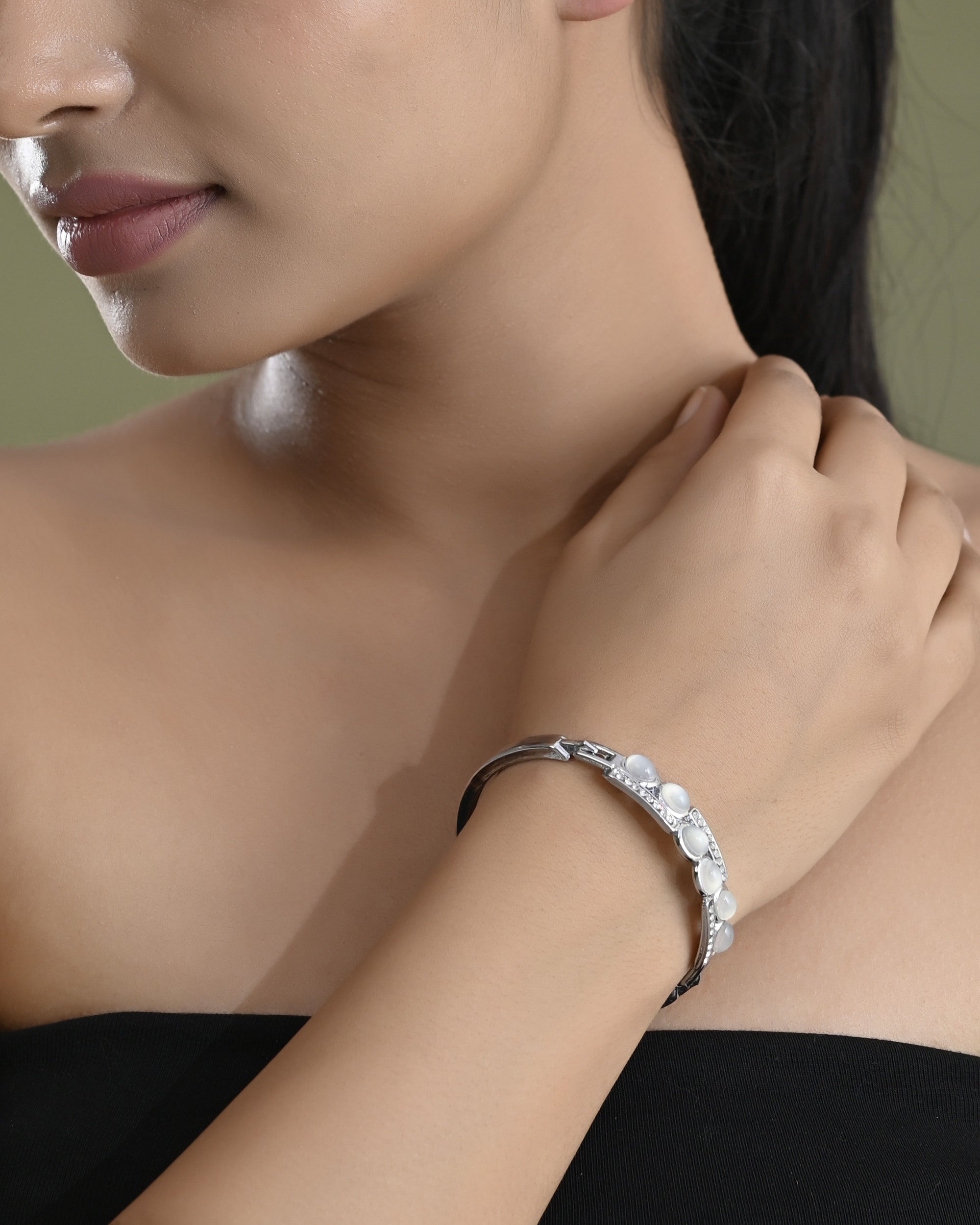 VOJ Silver Plated Stone Studded Kada Bracelet - Distacart