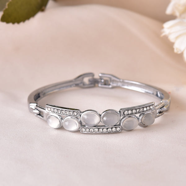 VOJ Silver Plated Stone Studded Kada Bracelet - Distacart