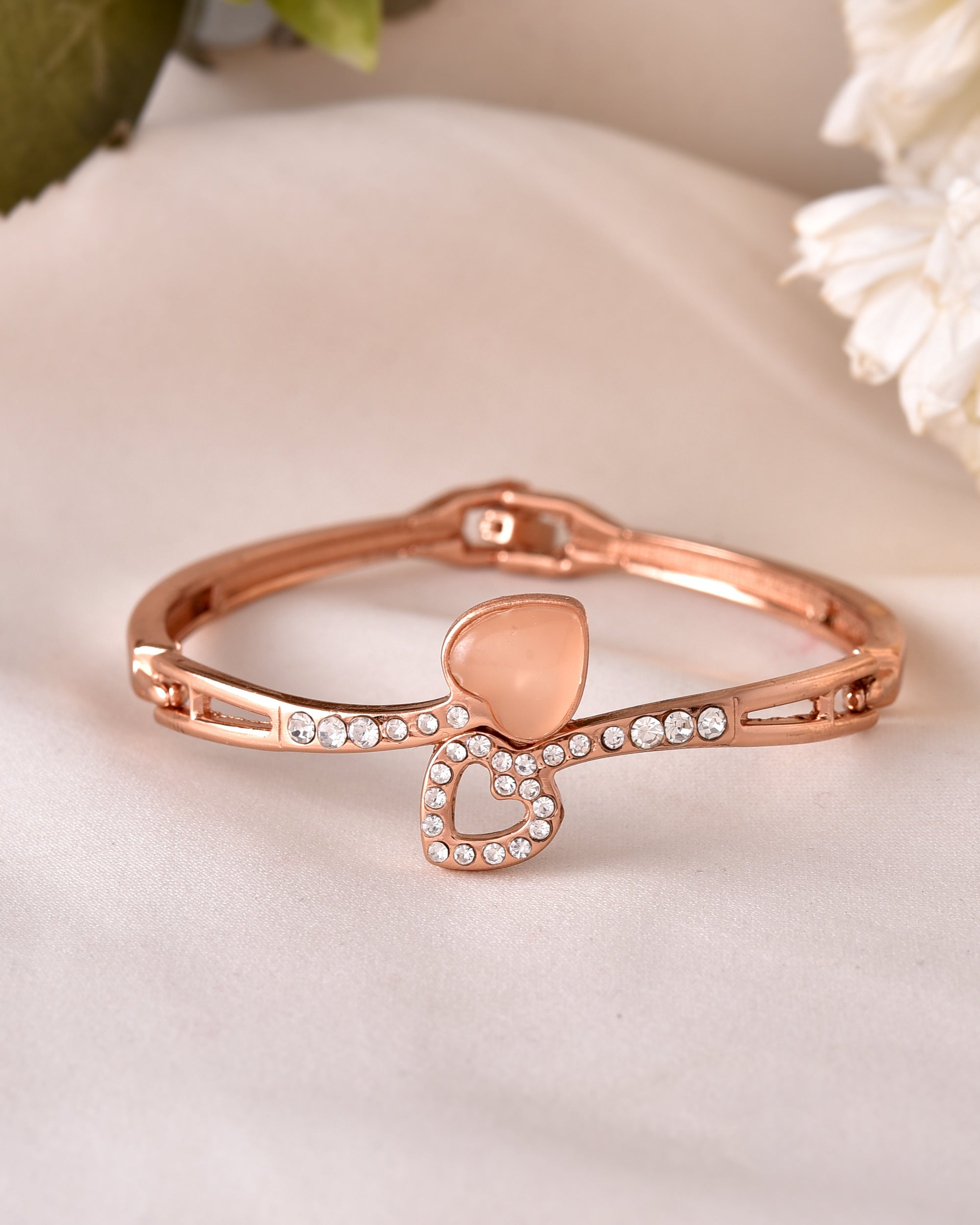 VOJ Gold-Polished Heart Shaped Stone Studded Kada Bracelet - Distacart