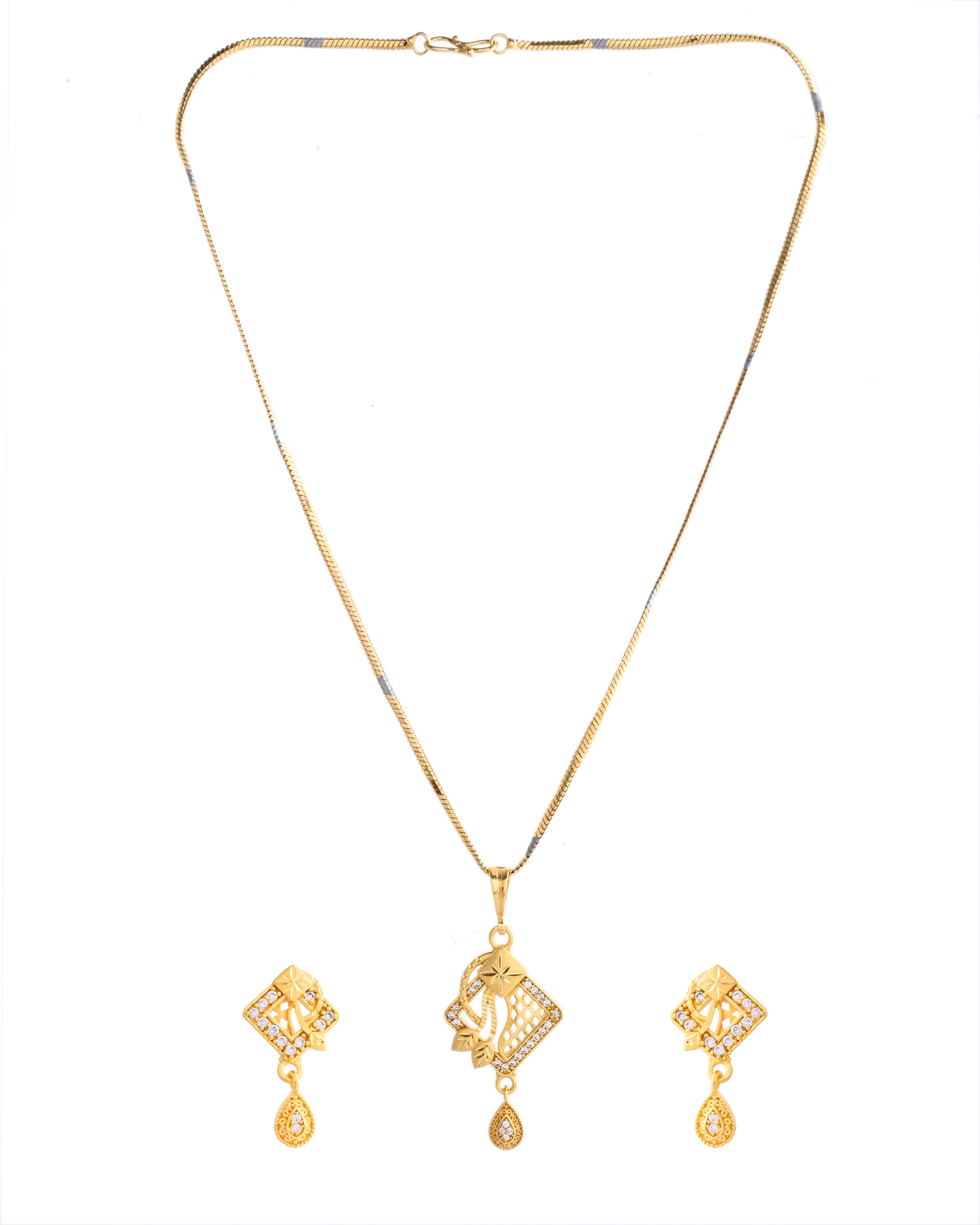 VOJ Gold-Polished AD Stone Studded Geometrical Design Chain Set - Distacart