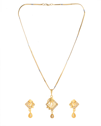 VOJ Gold-Polished AD Stone Studded Geometrical Design Chain Set - Distacart