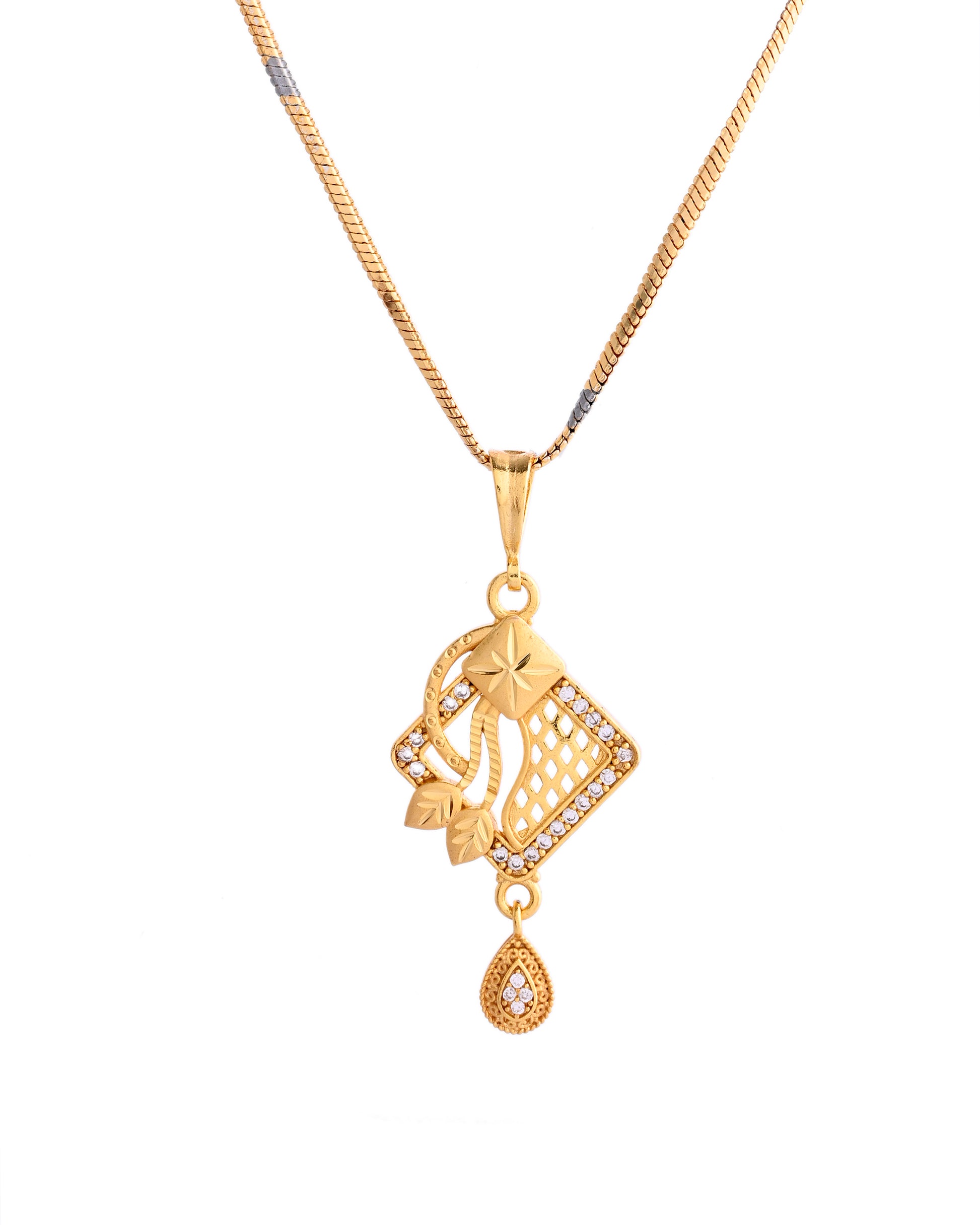 VOJ Gold-Polished AD Stone Studded Geometrical Design Chain Set - Distacart