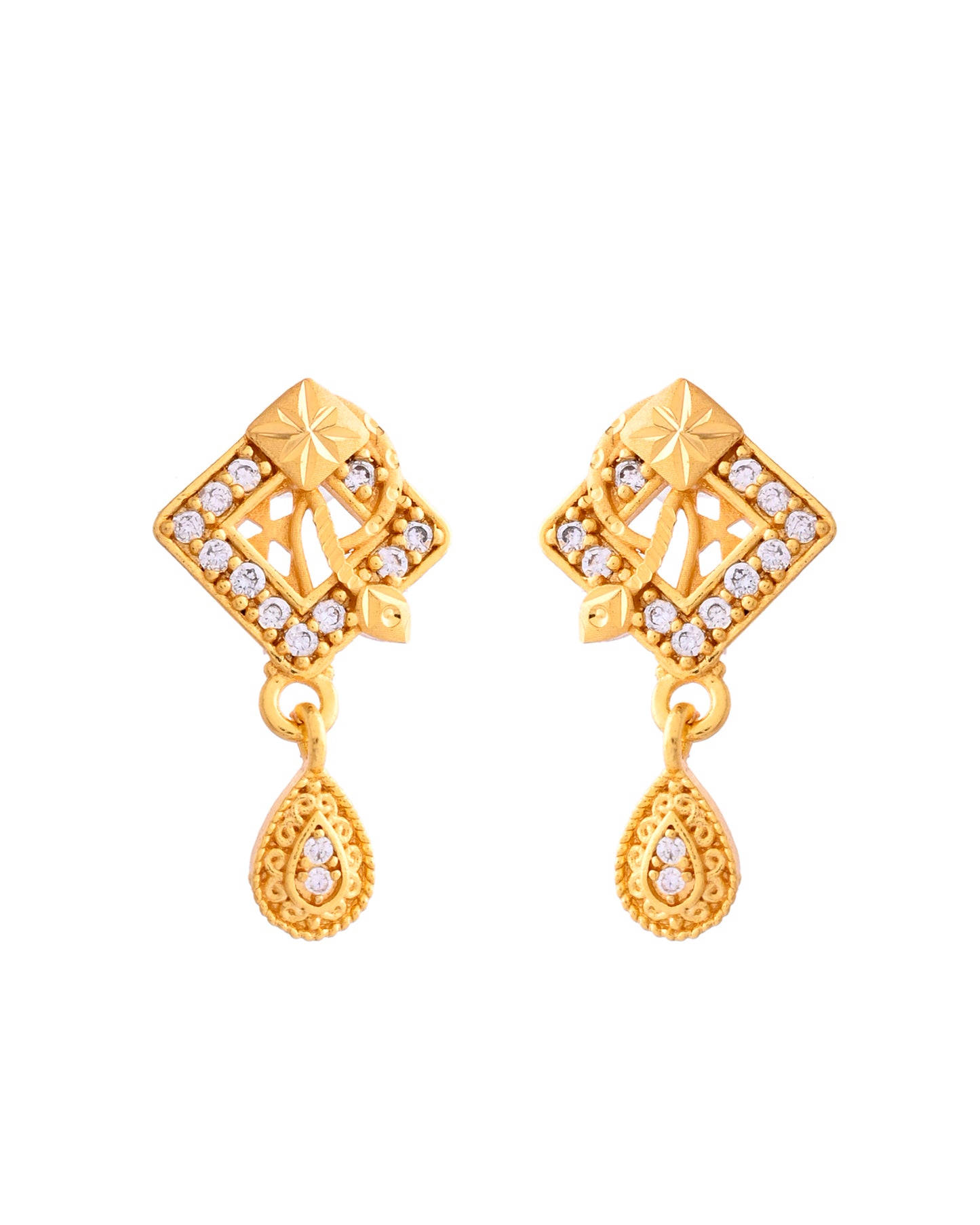 VOJ Gold-Polished AD Stone Studded Geometrical Design Chain Set - Distacart