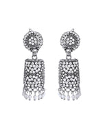 Thumbnail for VOJ Silver Toned Stone Studded Jhumka Earrings - Distacart