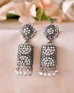 Thumbnail for VOJ Silver Toned Stone Studded Jhumka Earrings - Distacart