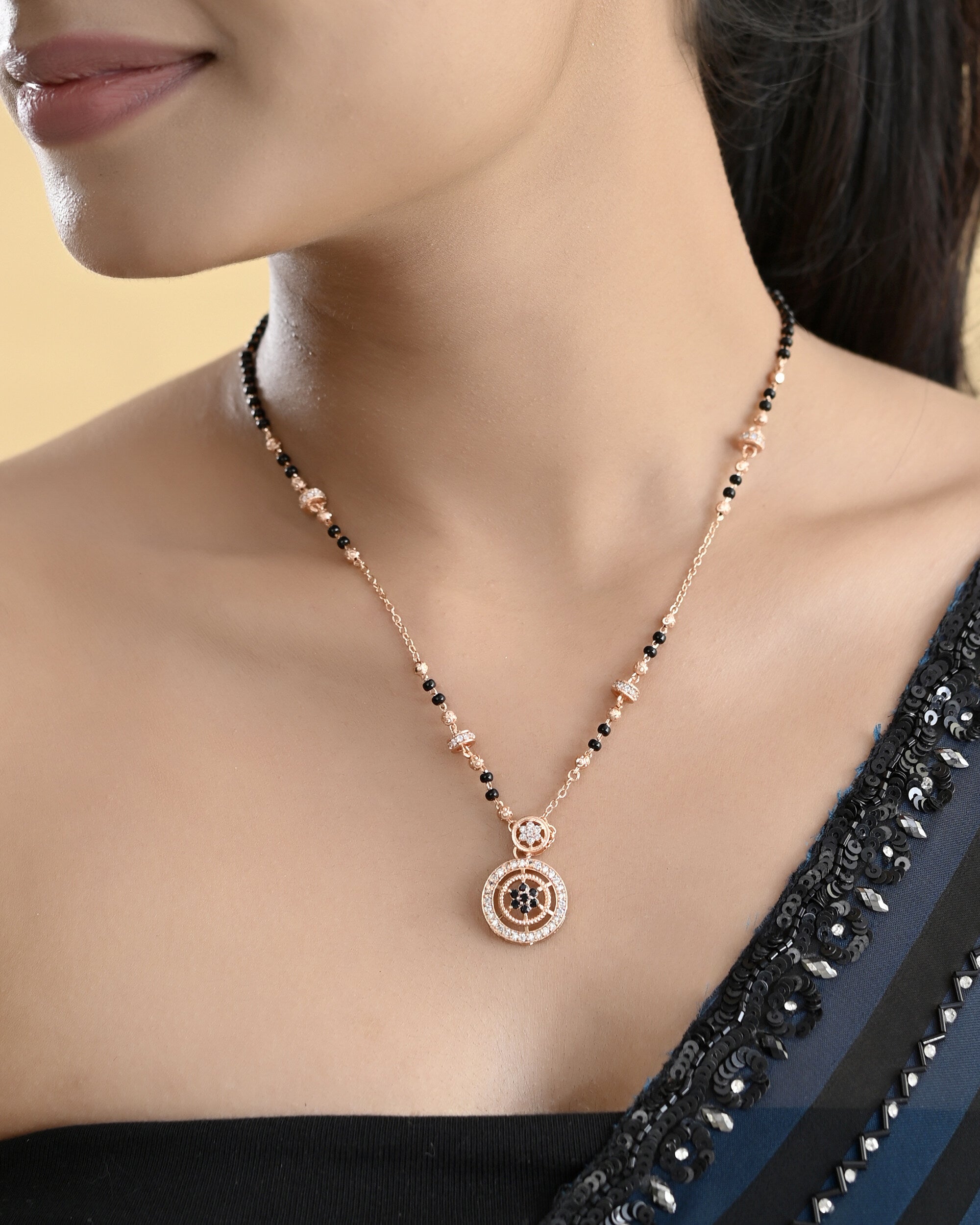 VOJ Rose Gold-Polished Stone Studded Circular Mangalsutra - Distacart
