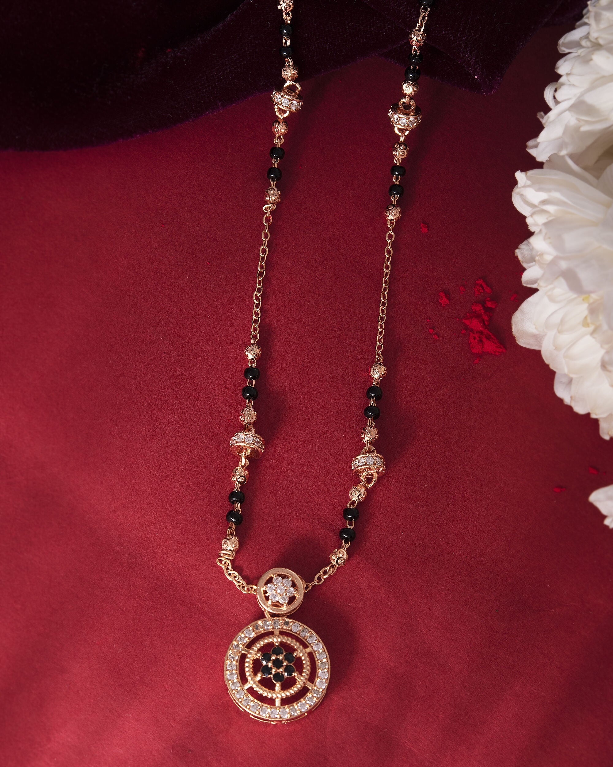 VOJ Rose Gold-Polished Stone Studded Circular Mangalsutra - Distacart