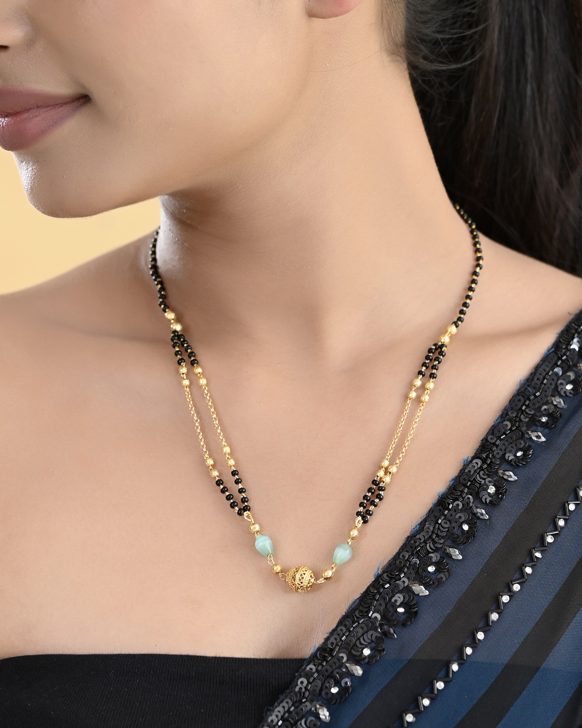 VOJ Gold-Polished Beads Studded MangalSutra - Distacart