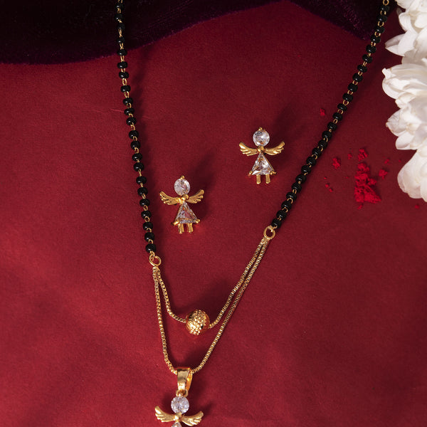 VOJ Gold-Polished Doll Shapped Stone Studded Mangalsutra With Earrings Set - Distacart