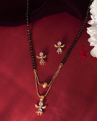 VOJ Gold-Polished Doll Shapped Stone Studded Mangalsutra With Earrings Set - Distacart