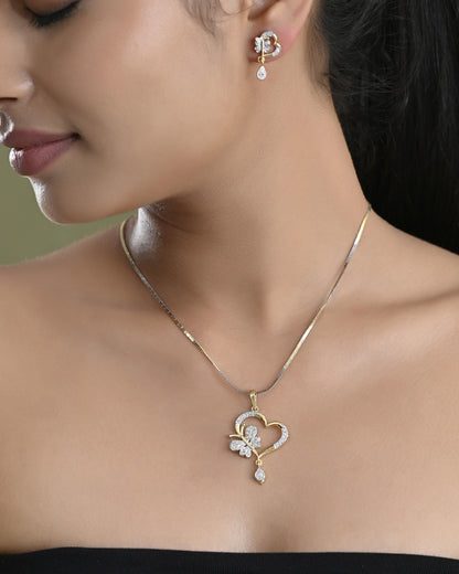 VOJ Dual Tone AD Stone Studded Butterfly Shaped Chain Set With Pandent - Distacart