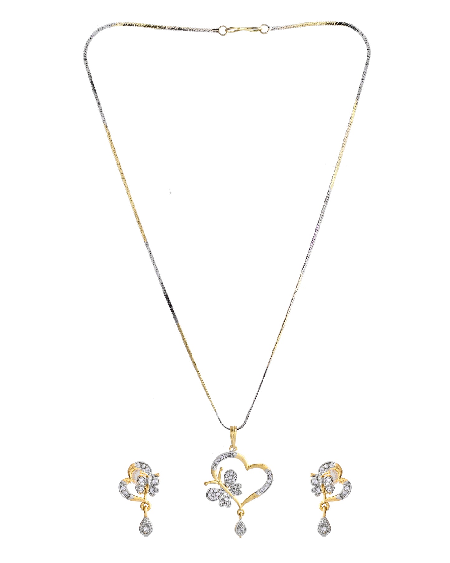VOJ Dual Tone AD Stone Studded Butterfly Shaped Chain Set With Pandent - Distacart