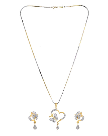 VOJ Dual Tone AD Stone Studded Butterfly Shaped Chain Set With Pandent - Distacart