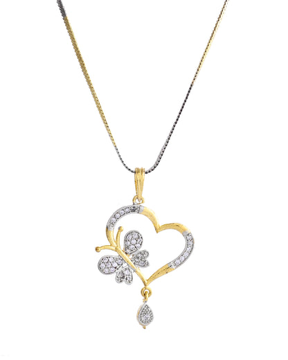 VOJ Dual Tone AD Stone Studded Butterfly Shaped Chain Set With Pandent - Distacart