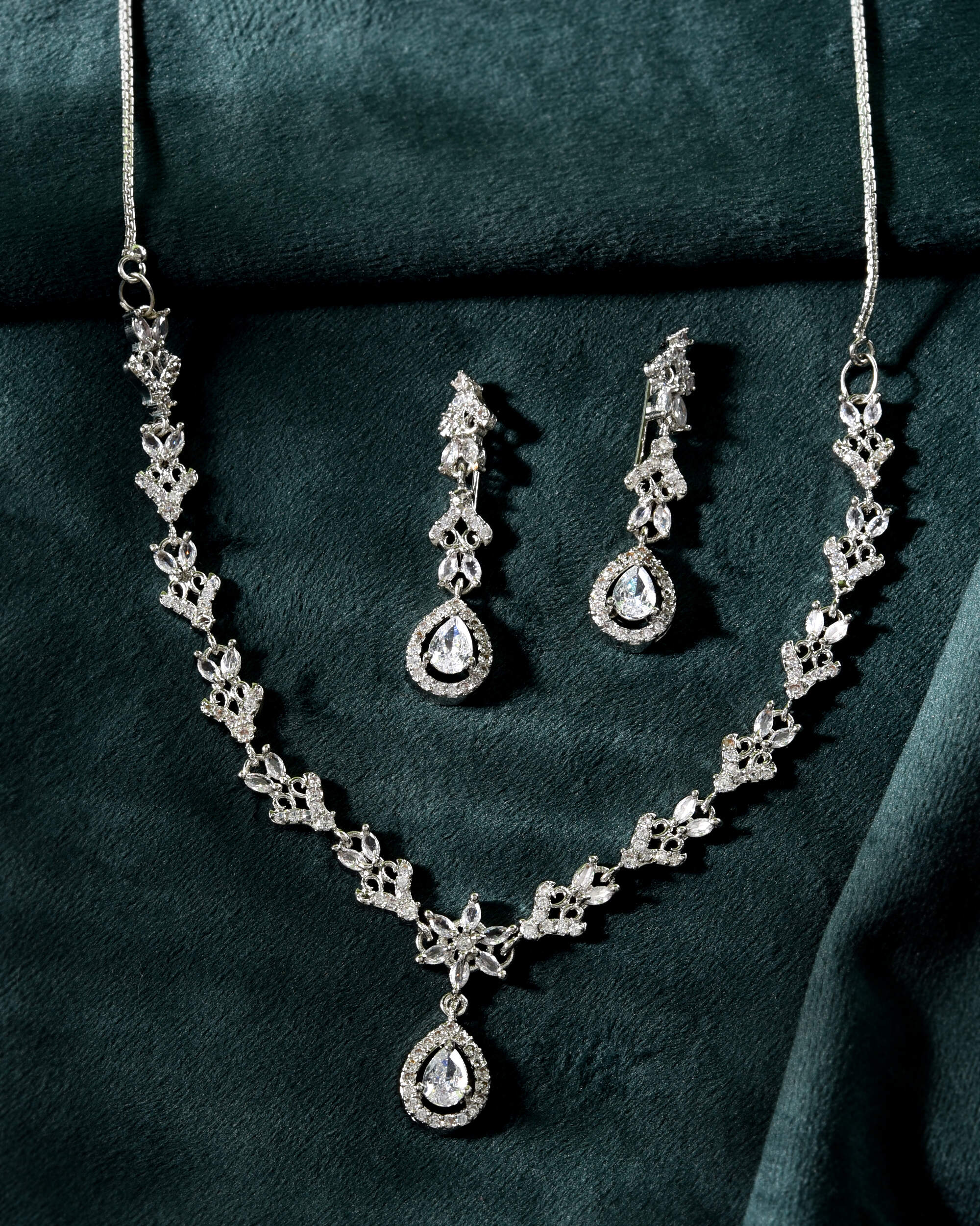 VOJ Silver Plated Elegent Designer AD Jewellery Set - Distacart