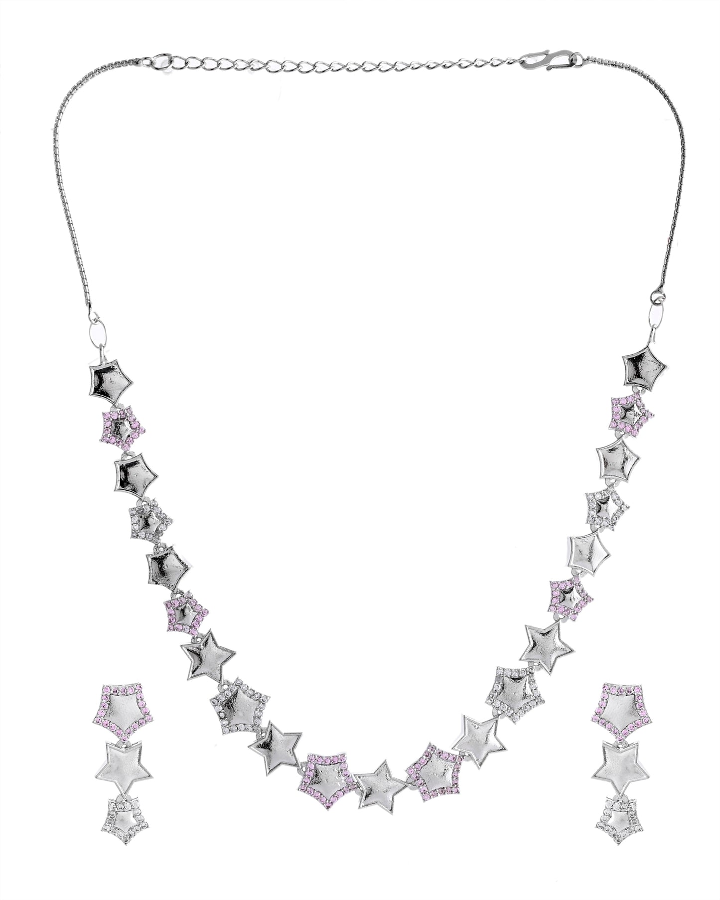 VOJ Silver Plated Star Shaped Necklace With Earrings Set - Distacart