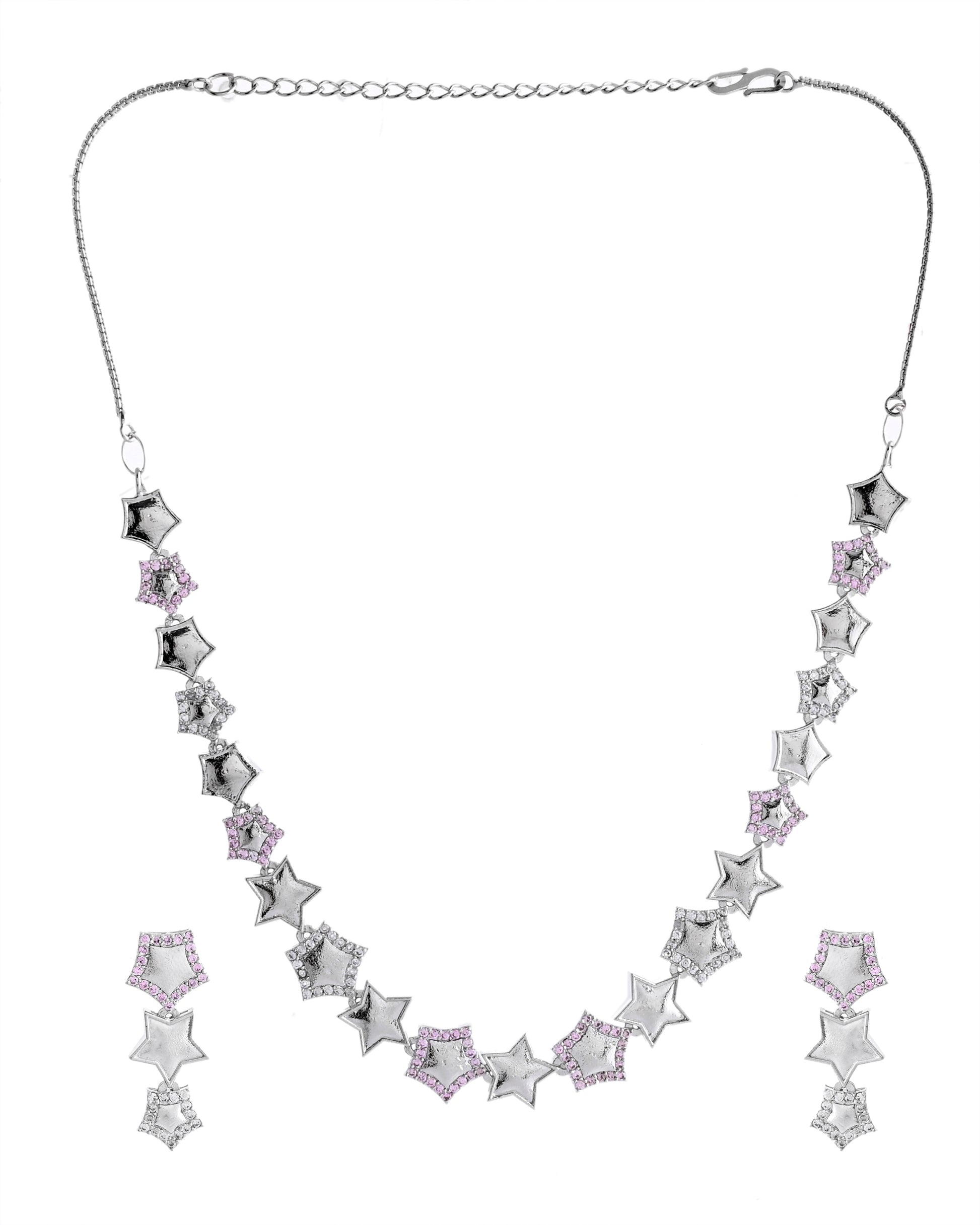 VOJ Silver Plated Star Shaped Necklace With Earrings Set - Distacart