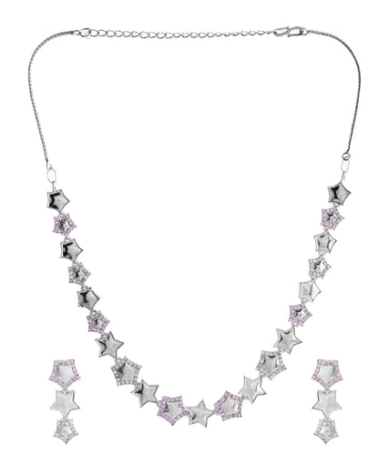 VOJ Silver Plated Star Shaped Necklace With Earrings Set - Distacart