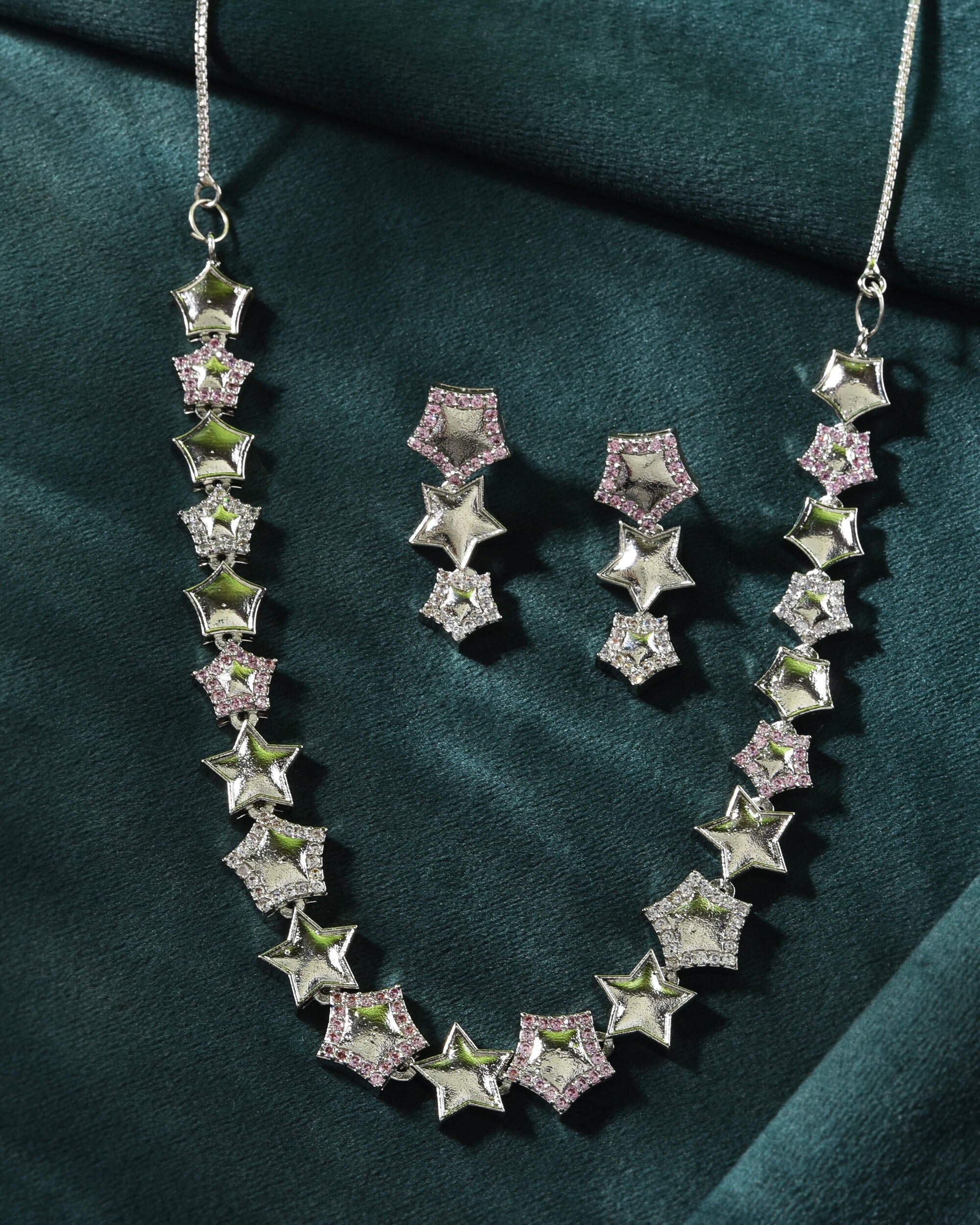 VOJ Silver Plated Star Shaped Necklace With Earrings Set - Distacart