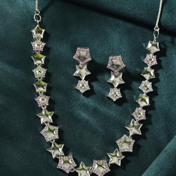 VOJ Silver Plated Star Shaped Necklace With Earrings Set - Distacart