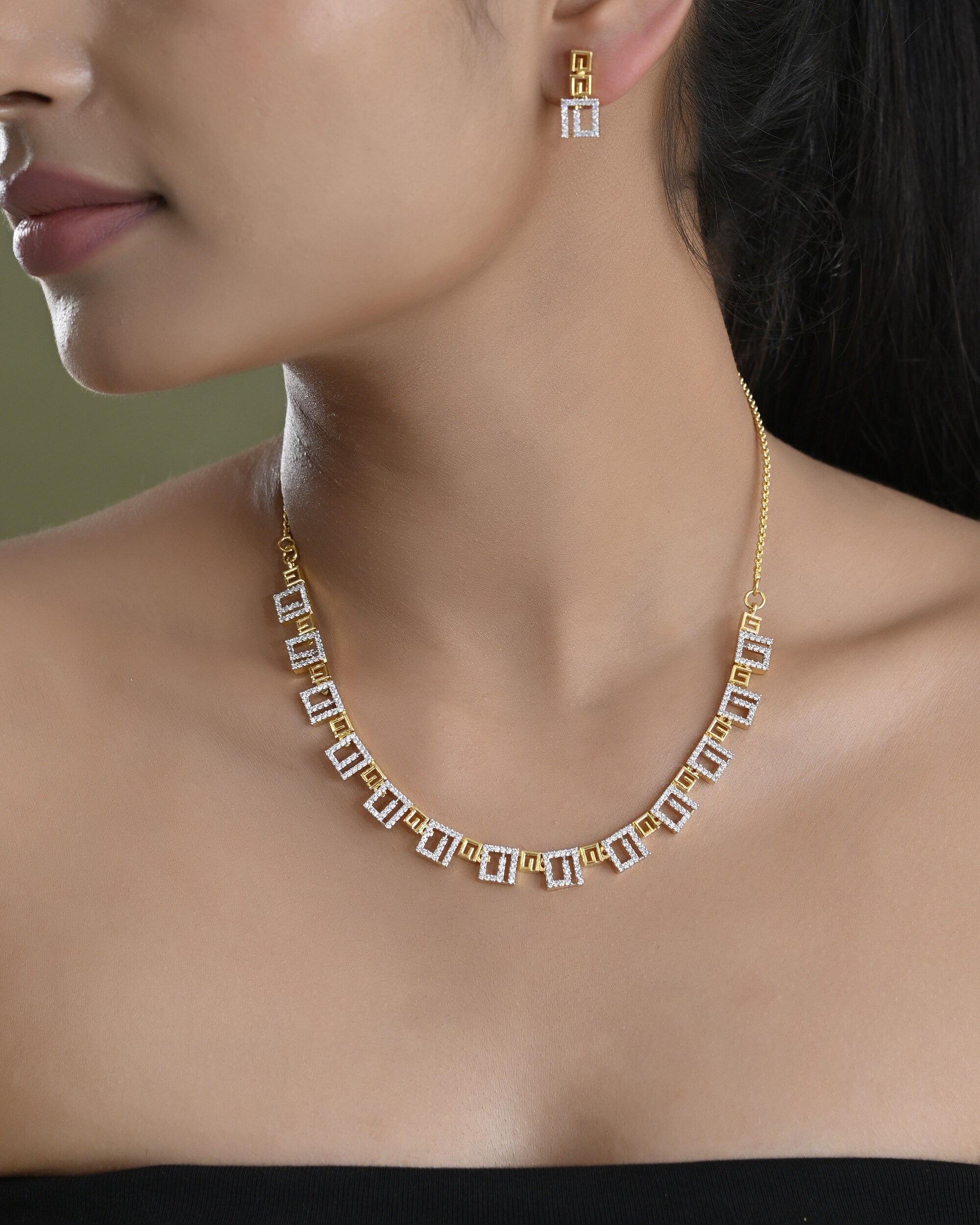 VOJ Gold-Polished Geometrical AD Jewellery Set - Distacart