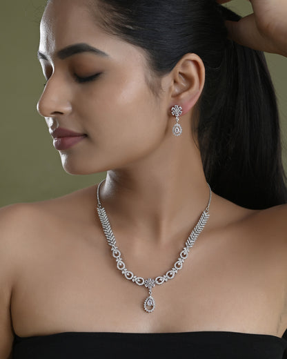 VOJ Silver Plated AD Stone Studded Necklace With Earrings Set - Distacart