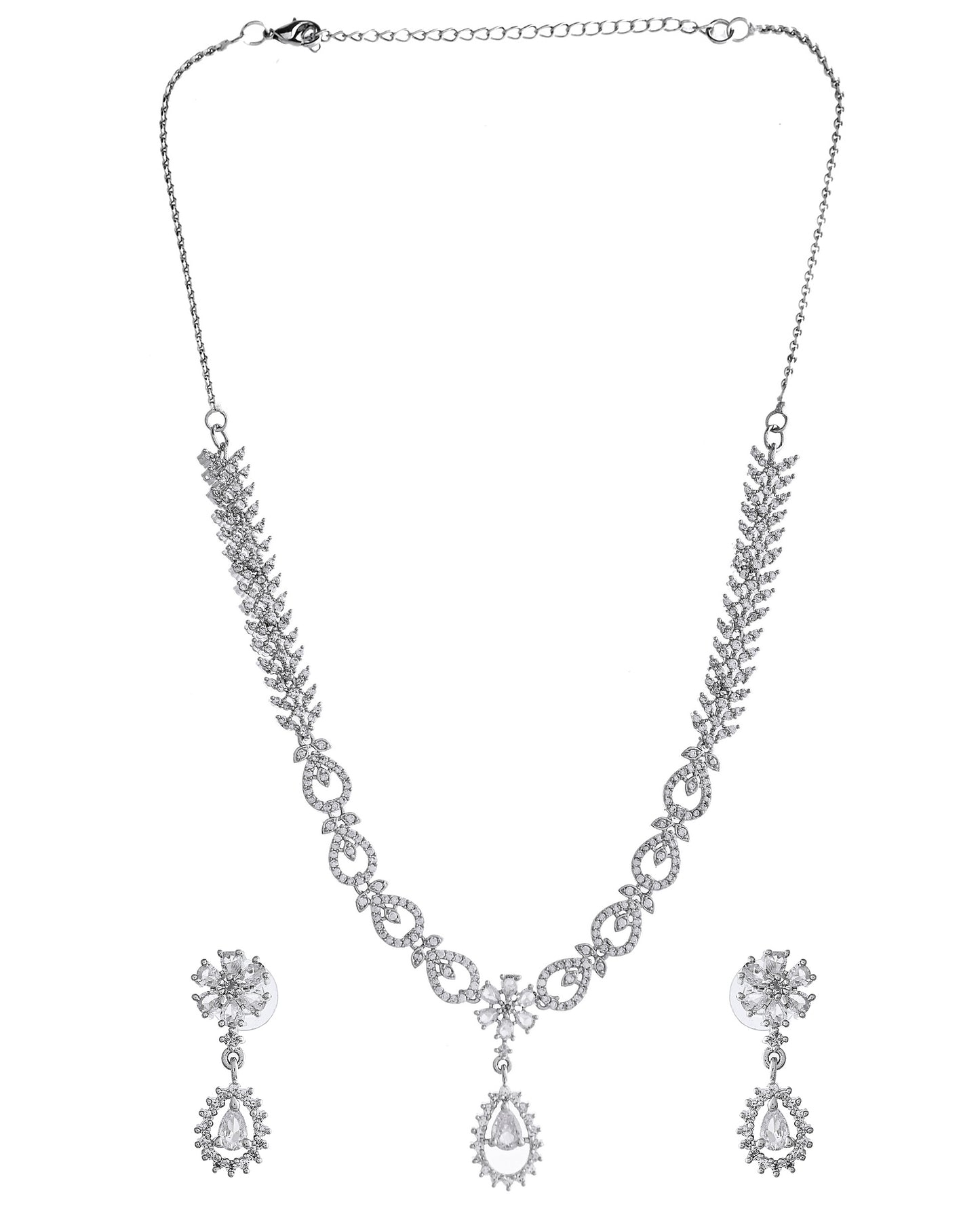 VOJ Silver Plated AD Stone Studded Necklace With Earrings Set - Distacart